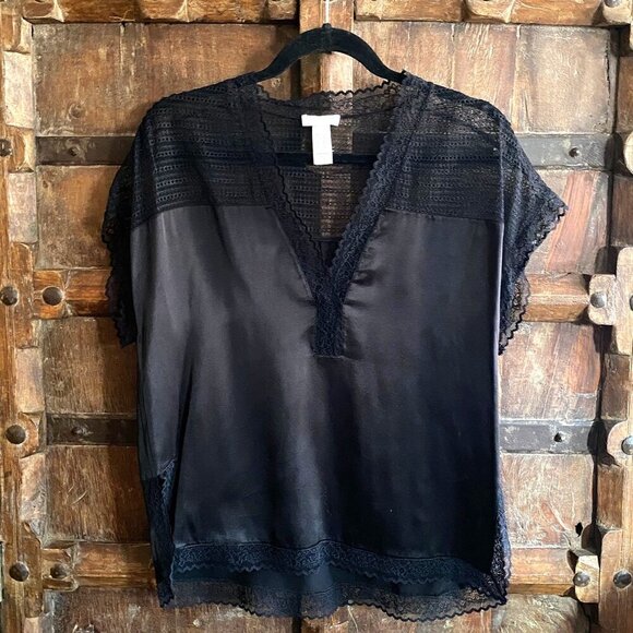 ERES silk blouse top with eyelet lace details, black - Picture 9 of 10